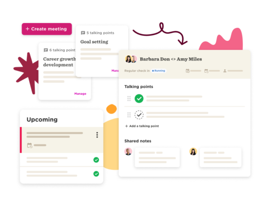 meeting interface, goal setting and talking points for teamwork and collaboration in a digital format