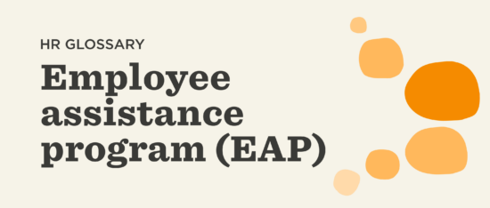 HR glossary title on Employee Assistance Program (EAP) with colorful abstract shapes., Employee Assistance Program EAP text with abstract shapes backdrop