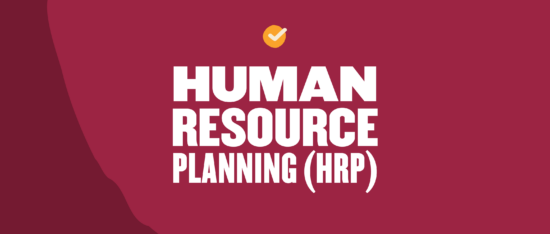human resource planning graphic with bold text and checkmark icon on a maroon background, HRP design element with emphasis on clarity