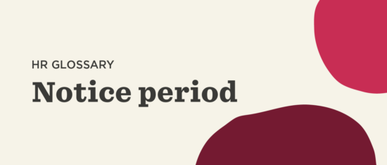 HR glossary notice period concept with modern design elements in red and maroon against a light background. , HRGlossary, NoticePeriod