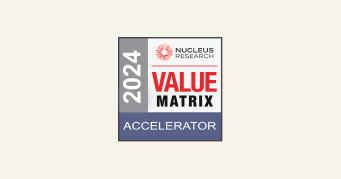 Nucleus Research 2024 Value Matrix Accelerator logo showcasing research and evaluation in tech solutions, Value Matrix 2024 logo design
