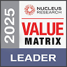 2025 Nucleus Research Value Matrix Leader Badge, 2025 research achievement recognition badge