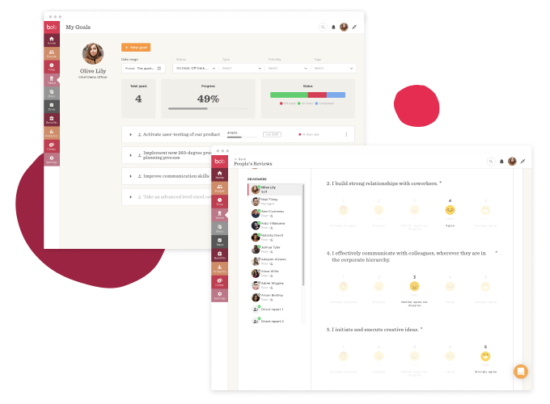 My Goals dashboard with user progress metrics and feedback reviews for team collaboration and performance evaluation., Dashboard, TeamFeedback