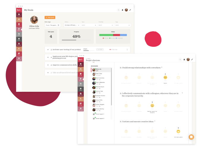 My Goals dashboard with user progress metrics and feedback reviews for team collaboration and performance evaluation., Dashboard, TeamFeedback