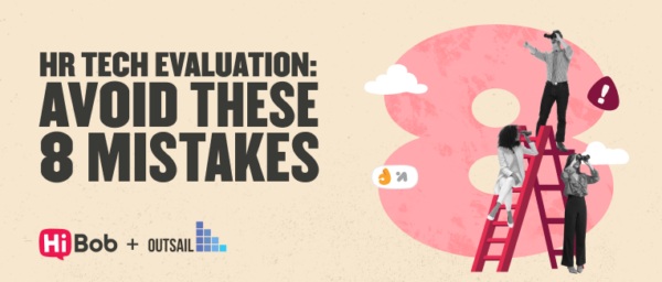 HR Tech evaluation graphic featuring people on a ladder, emphasizing 