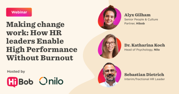 Webinar on HR leadership by experts with visuals of Alyx Gilham, Dr. Katharina Koch, and Sebastian Dietrich., HR webinar, leadership experts