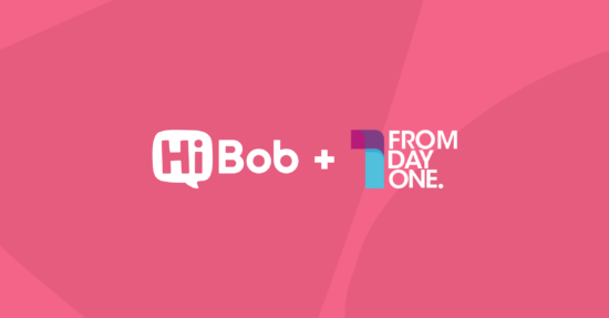 HiBob logo and From Day One logo combined on a vibrant pink background, showcasing a partnership, Colorful partnership between HiBob and From Day One