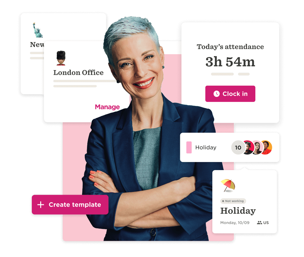 businesswoman, attendance, holiday_management