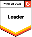 G2 Winter 2026 Leader badge with bold text, featuring red and yellow accents on a white background, symbolizing excellence., G2, LeaderBadge