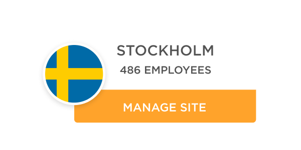 Stockholm flag icon, employee count 486, and 