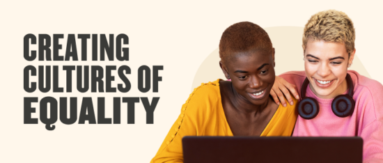 diverse friends collaborate on a laptop promoting equality, creating cultures of equality in a supportive environment