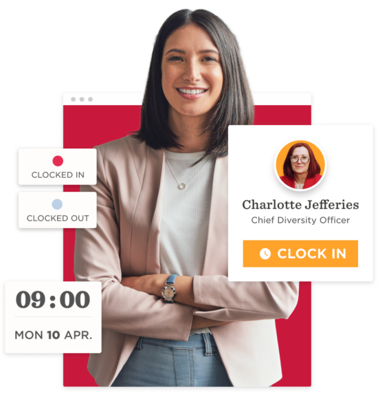businesswoman, clocking-in-system