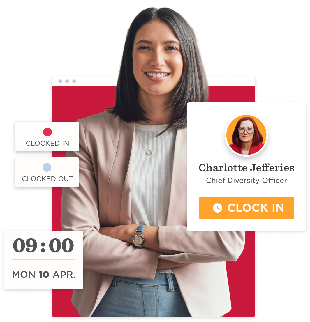 businesswoman, clocking-in-system