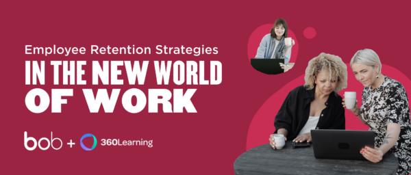 employee retention strategies in the new world of work, three women engaged with a laptop and coffee in a collaborative setting