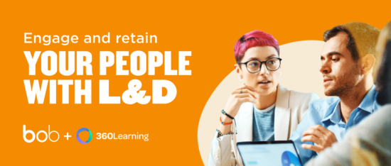engage-retain-your-people-with-L&D, bob-360learning-collaboration-orange-background