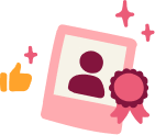 profile illustration, thumbs up and award symbols