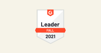 Leader Badge G2 Fall 2021, Award recognition for top software solutions in the G2 community