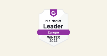 Mid-Market Leader Europe badge WINTER 2022 from G2, Recognition of excellence in the mid-market sector for Europe