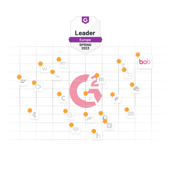 G2 Leader badge for top software in Europe, Spring 2023, showcasing various software tools on a grid., software, G2Leaderboard