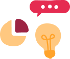 visual elements of a pie chart and a light bulb with speech bubble, creative thinking and data representation concepts