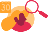 calendar, magnifying glass