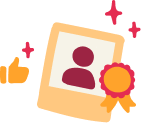 profile photo, badge and thumbs up