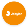 Jobylon logo in orange circle, featuring a white bean-like symbol and brand name prominently displayed. Jobylon, logo, branding