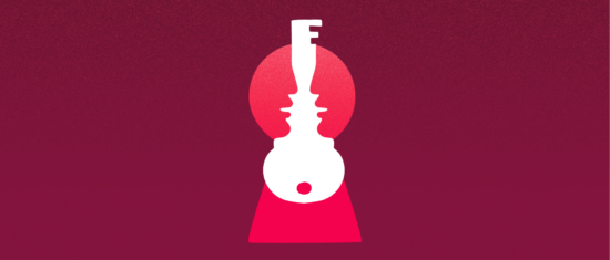 keyhole and key graphic, abstract design with vivid colors and shapes showcasing security and access themes