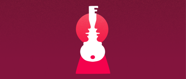 keyhole and key graphic, abstract design with vivid colors and shapes showcasing security and access themes