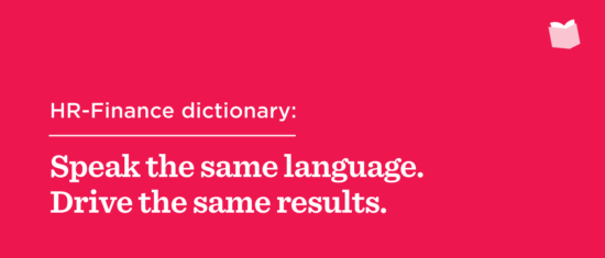 HR-Finance dictionary graphic promoting collaboration with the slogan 