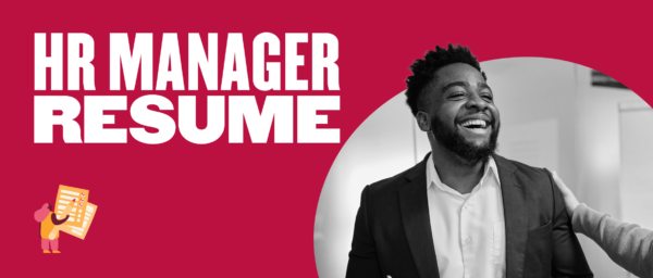 HR manager celebrating success, smiling broadly in a professional setting with a resume graphic. Colorful background. , HRmanager, resume