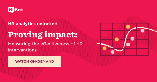 HR analytics graphic showcasing data visualization and insights on measuring HR interventions effectiveness, Watch on-demand for insights