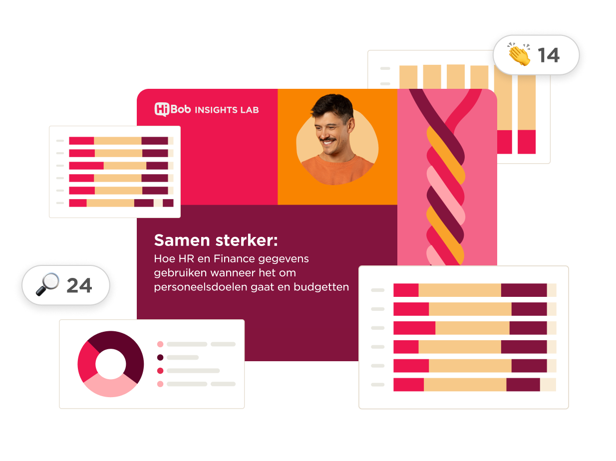 Insights Lab visual featuring charts, statistics, and a person discussing HR and finance data collaboration, HR data analytics, finance collaboration