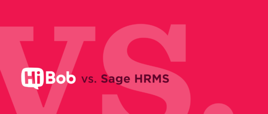 HiBob logo vs. Sage HRMS on a vibrant pink background emphasizes a comparison in HR software solutions. , HiBob, SageHRMS