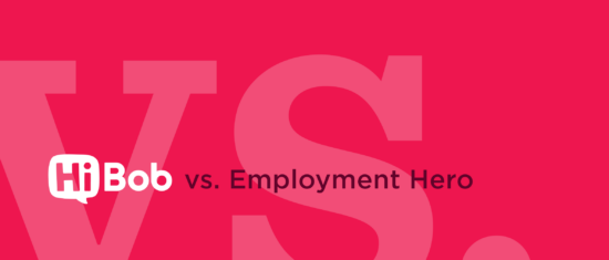 HiBob vs Employment Hero comparison graphic on a vibrant pink background, featuring logos and bold typography., HiBob, EmploymentHero