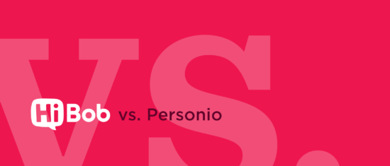HiBob vs Personio logo design on a bright pink background, emphasizing a competitive comparison. , HiBob, Personio