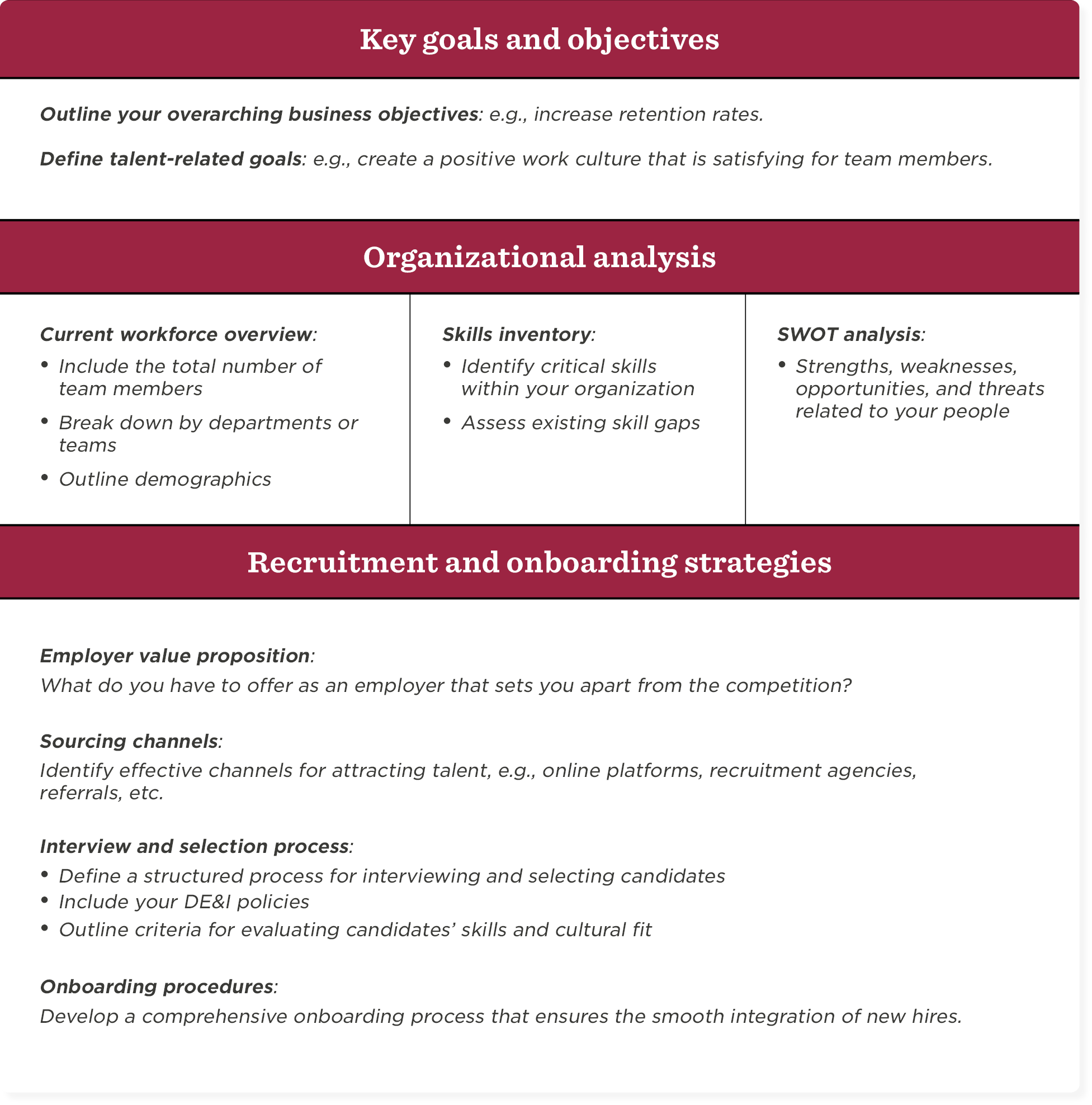key goals and objectives, recruitment onboarding strategies