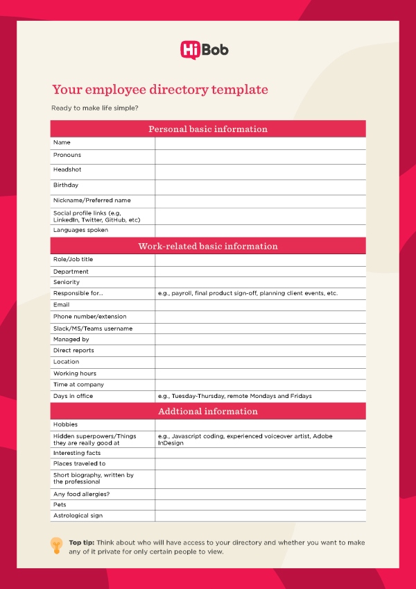 Screenshot of the employee directory template by HiBob