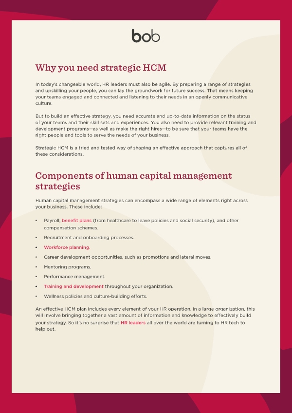 Screenshot of the human capital management (HCM) strategies checklist and template by HiBob