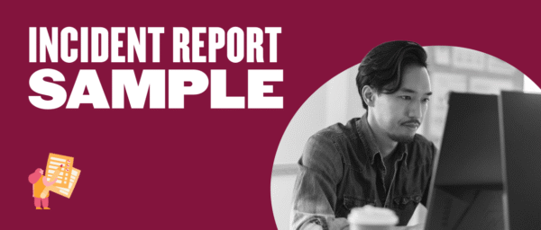 incident report sample, man working on computer in a professional setting with focus on incident documentation