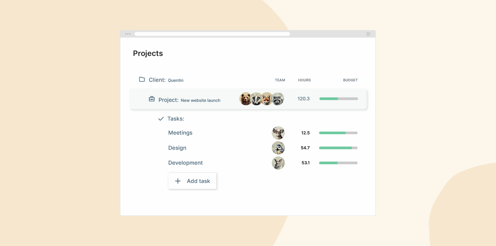 projects dashboard, task management interface