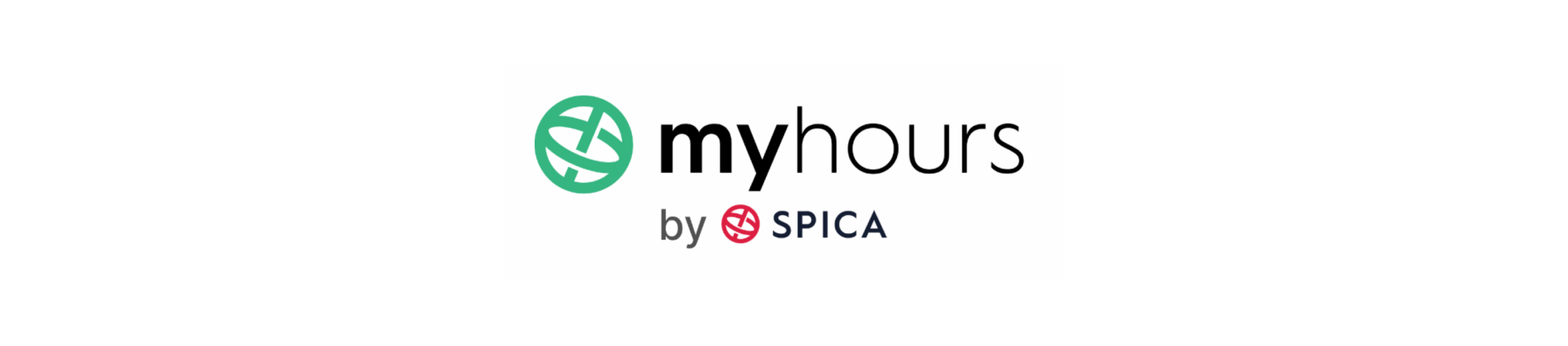 myhours logo by Spica displaying a green globe symbol, emphasizing time tracking solutions for businesses, myhours time management software logo, Spica branding