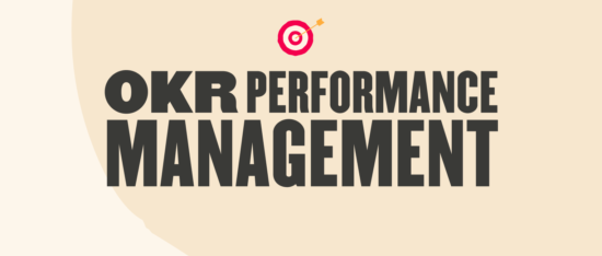 OKR performance management graphic with a target icon on a cream background, showcasing bold text elements. , OKR, PerformanceManagement