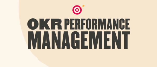 OKR performance management graphic with a target icon on a cream background, showcasing bold text elements. , OKR, PerformanceManagement