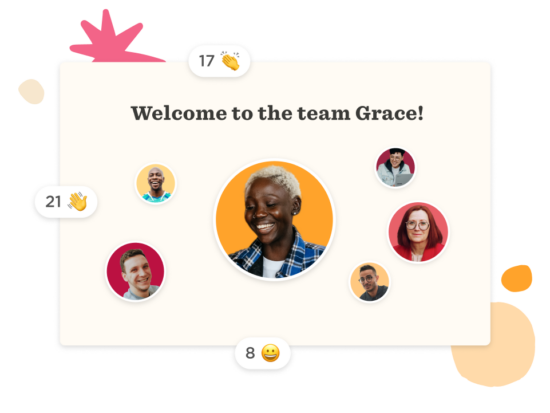 welcome team graphic, diverse team members smiling