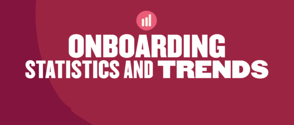 onboarding statistics trends graphic with bold text and upward trend icon on a deep red background, onboarding trends statistics visual design