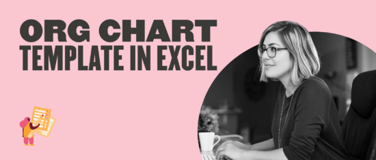 org chart template in excel, woman working on computer with organizational chart design elements