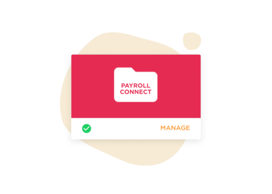 PAYROLL CONNECT folder icon with manage option, highlighted in red and white, on a soft background, Payroll management interface design
