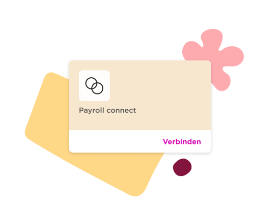 Payroll connect card design with icons, pastel colors, and the word "Verbinden" for action. User-friendly interface., design, payroll