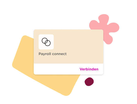 Payroll connect card design with icons, pastel colors, and the word "Verbinden" for action. User-friendly interface., design, payroll